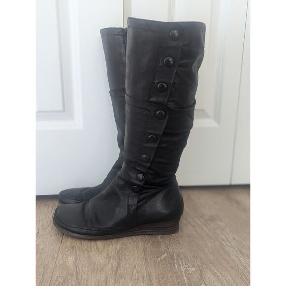 Miz Mooz Wedge Heel High Boot Black Leather, Victorian Steampunk Style Size 11 - Picture 4 of 16